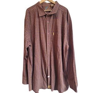 Mecca Mens Button-Up Collared Long Sleeve Shirt 5X Brown Plaid Windowpane Y2K